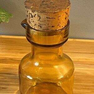 Vintage amber glass apothecary pharmaceutical bottle jar with cork top Italian